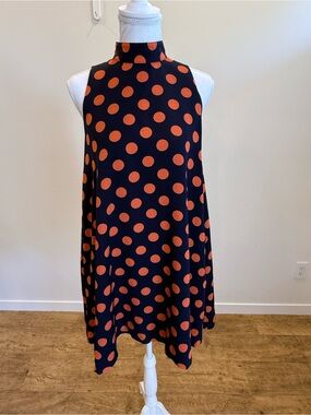 Cape House Polka Dot Navy Shift Dress Coquette Summer 60s Sleeveless Size Medium